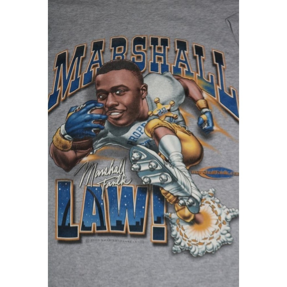 Vintage 2000 Marshall Faulk Marshall Law T-Shirt XL Gray St Louis Rams NFL 2000s